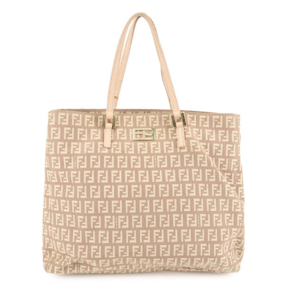 FENDI Zucchino Canvas Leather Tote Bag Pink Beige 8BH133