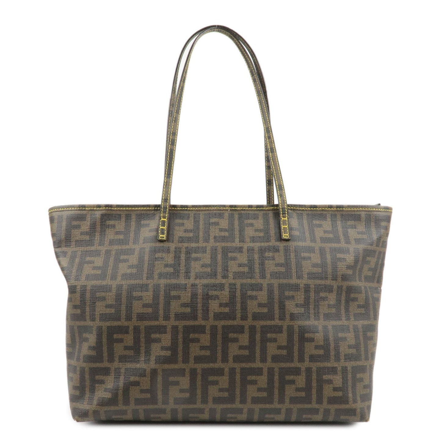 FENDI Zucca Logo Print PVC Tote Bag Brown Black 8BH198
