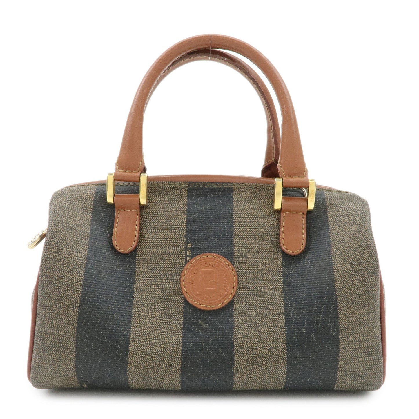 FENDI Pequin PVC Leather Hand Bag Brown Black 259021