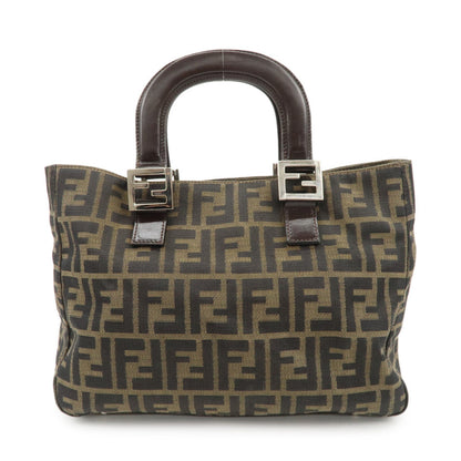FENDI Zucca Canvas Leather Tote Bag Brown Black 26329
