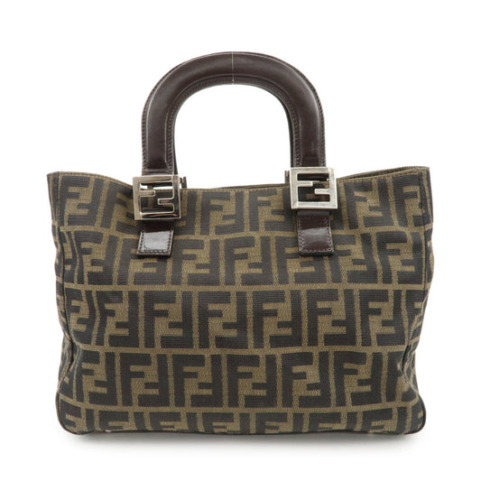 FENDI Zucca Canvas Leather Tote Bag Brown Black 26329