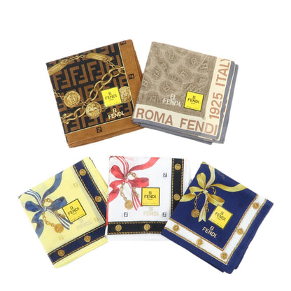 FENDI Set of 5 Cotton 100% Handkerchief Brown Beige Yellow White