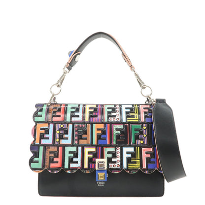 FENDI Zucca Canai Leather 2Way Bag Shoulder Bag Black 8BT283