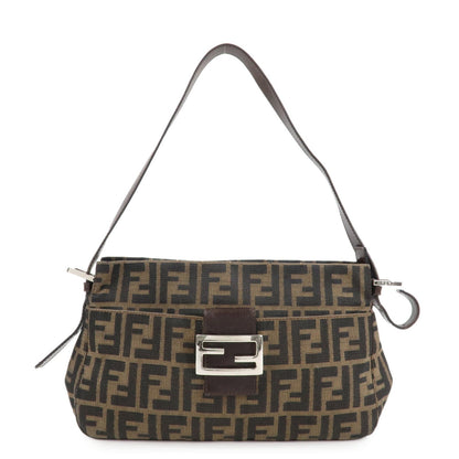 FENDI Zucca Canvas Leather Shoulder Bag Brown Black 26566
