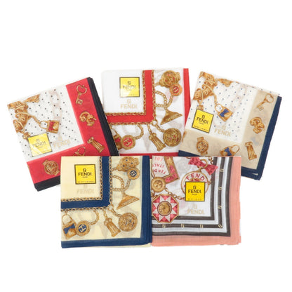 FENDI Set of 5 Cotton 100% Handkerchief Pink Navy Red White