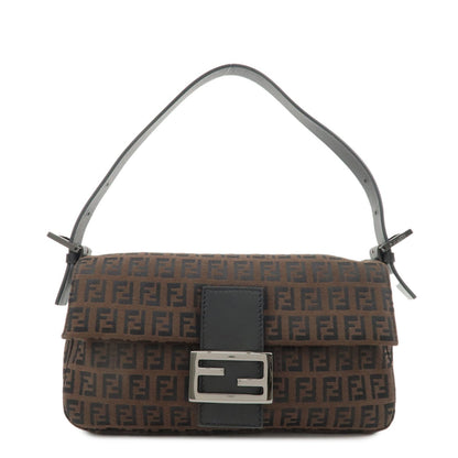 FENDI Mamma Baguette Zucchino Leather Shoulder Bag Brown 8BR000