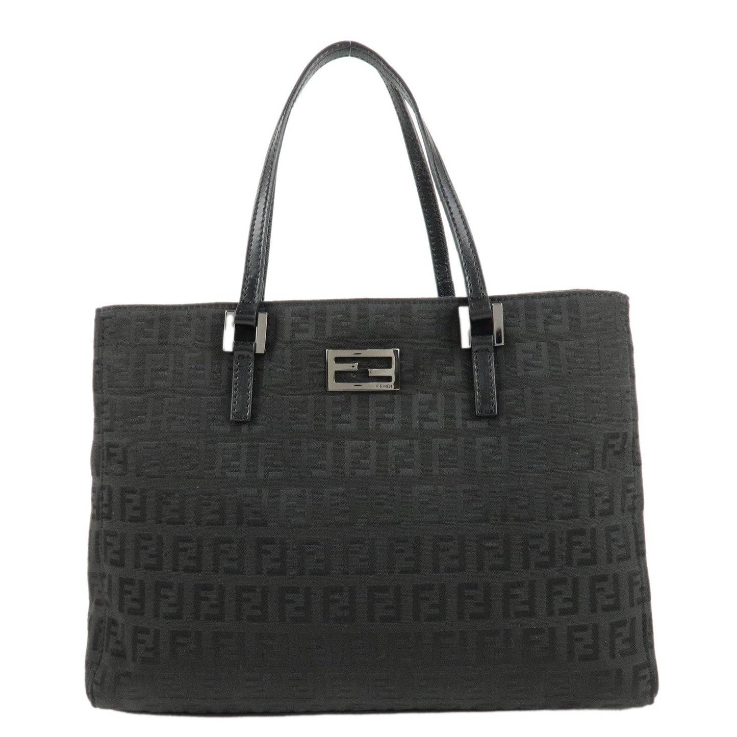 FENDI Zucchino Canvas Leather Tote Bag Hand Bag Black 8BH132