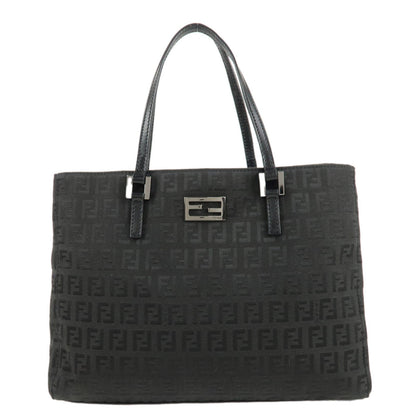 FENDI Zucchino Canvas Leather Tote Bag Hand Bag Black 8BH132