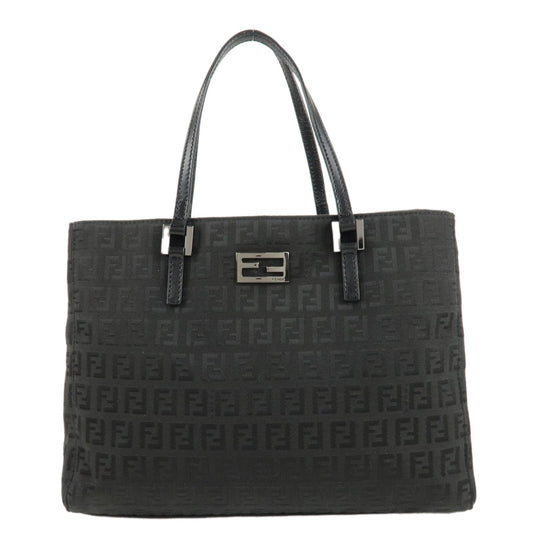 FENDI Zucchino Canvas Leather Tote Bag Hand Bag Black 8BH132