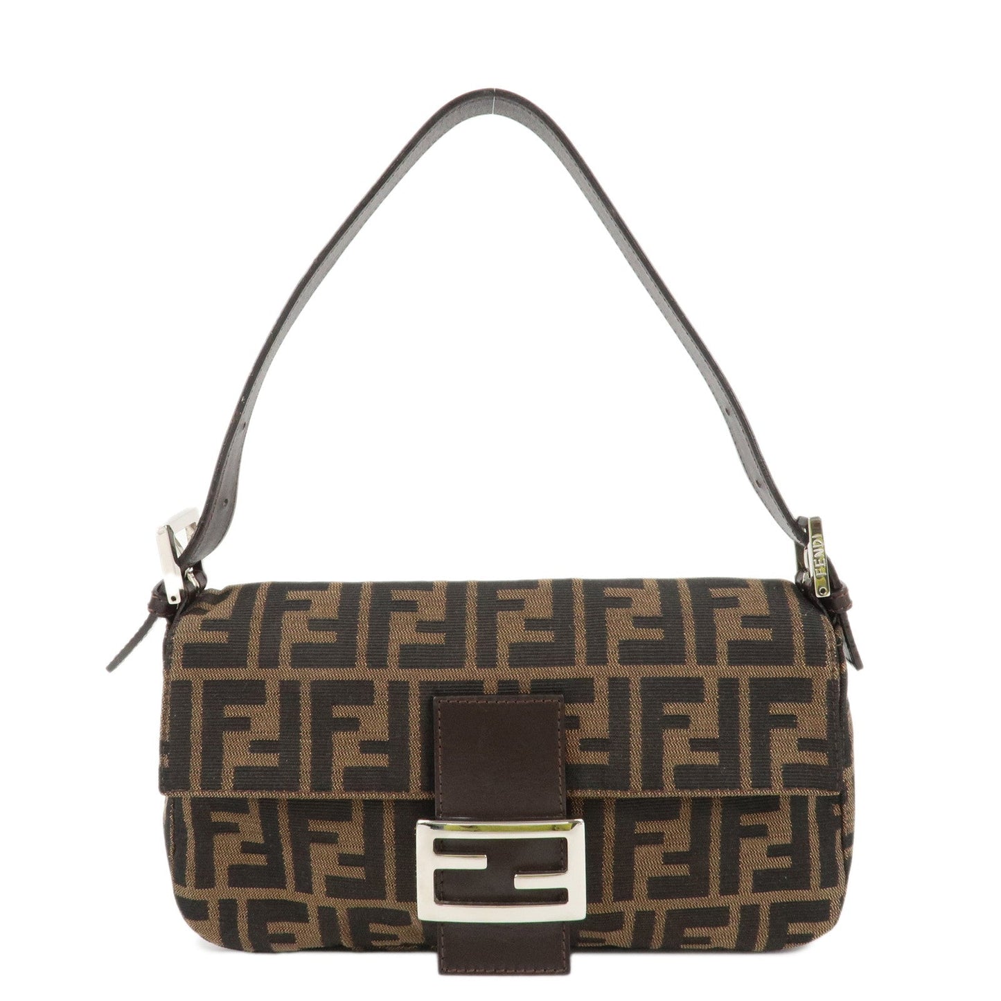 FENDI Mamma Baguette Zucca Canvas Shoulder Bag Brown Black 26424