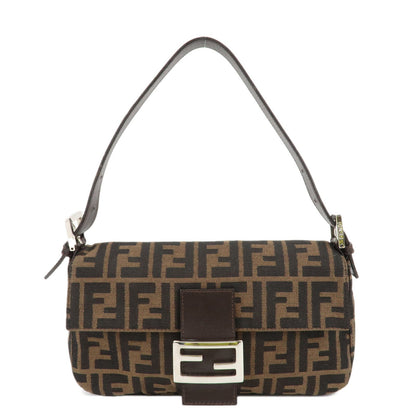 FENDI Mamma Baguette Zucca Canvas Shoulder Bag Brown Black 26424