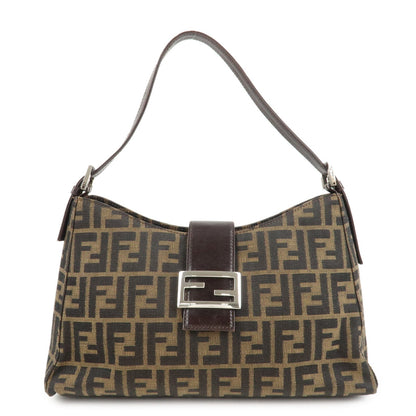 FENDI Zucca Canvas Leather Shoulder Bag Brown Black 9161150001
