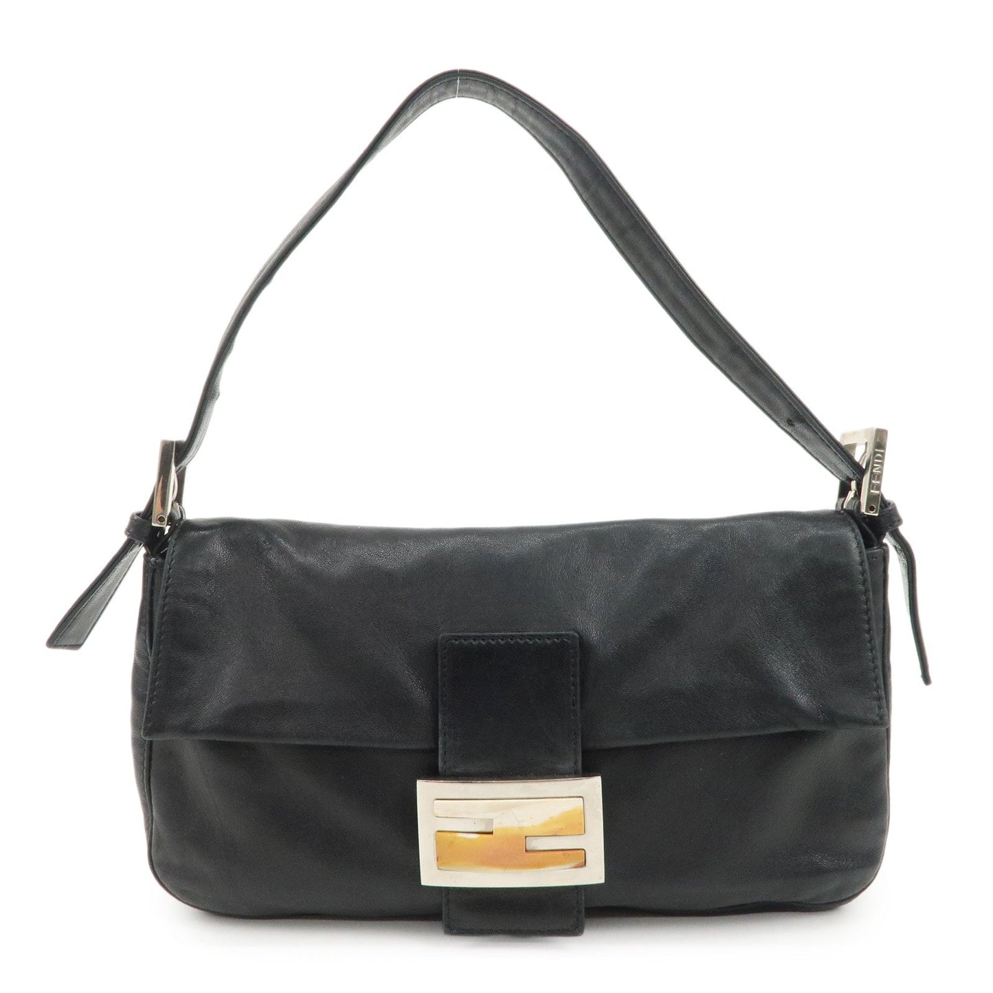 FENDI Mamma Baguette Leather Shoulder Bag Hand Bag Black 26424