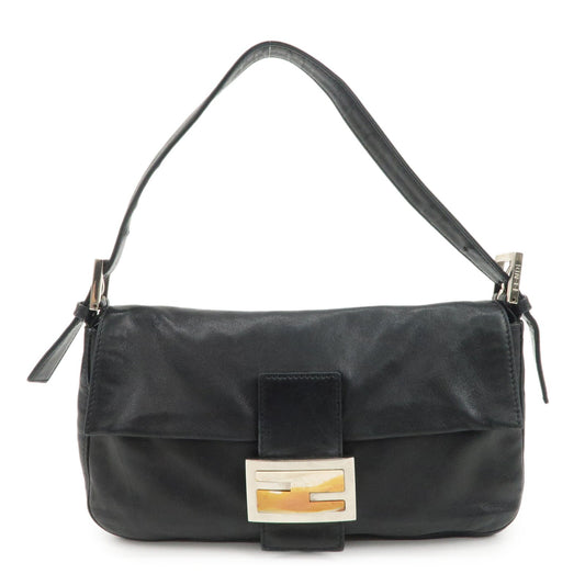 FENDI Mamma Baguette Leather Shoulder Bag Hand Bag Black 26424