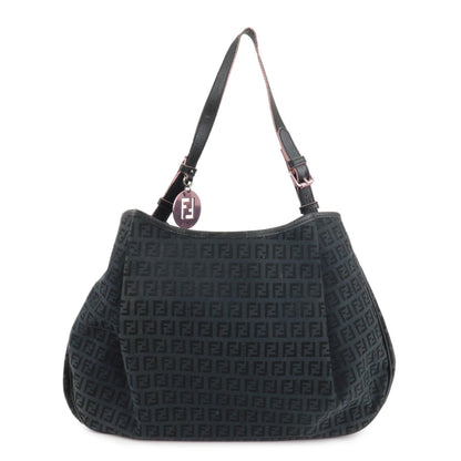 FENDI Zucchino Canvas Leather Tote Bag Black 8BH220