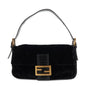 FENDI Mamma Baguette Polyester Leather Shoulder Bag Black 8BR000