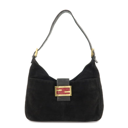 FENDI Suede Leather Shoulder Bag Black 26569
