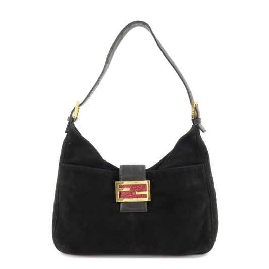 FENDI Suede Leather Shoulder Bag Black 26569