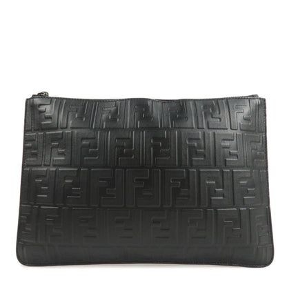 FENDI Zucca Leather Clutch Bag Hand Bag Black 7N0078