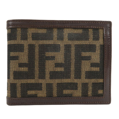 FENDI Zucca Canvas Leather Bifold Wallet Brown Black 31011