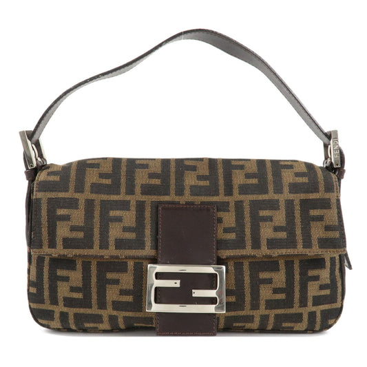 FENDI Mamma Baguette Zucca Canvas Shoulder Bag Brown Black 26424