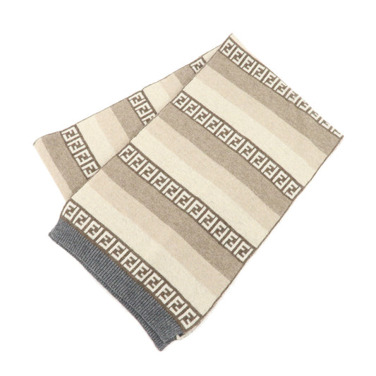 FENDI Logo Zucca Wool Viscose Nylon Cashimere Scarf Beige Brown
