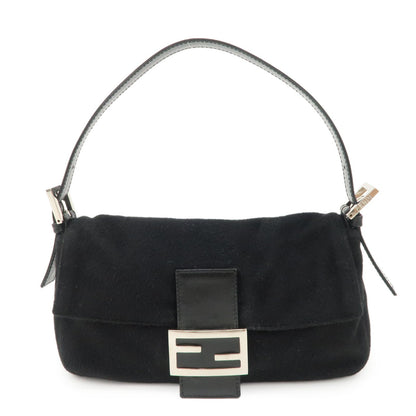 FENDI Mamma Baguette Cashmere Leather Shoulder Bag Black 26424