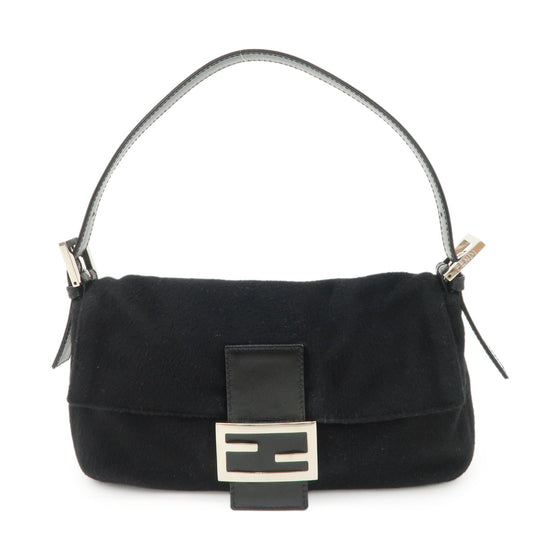 FENDI Mamma Baguette Cashmere Leather Shoulder Bag Black 26424