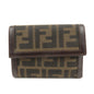 FENDI Zucca Canvas Leather Hook Tri-fold Wallet Brown 30729