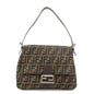 FENDI Mamma Baguette Canvas Leather Shoulder Bag Silver HDW 26325