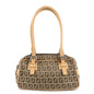 FENDI Zucchino Canvas Leather Small Boston Hand Bag Brown 8BN004
