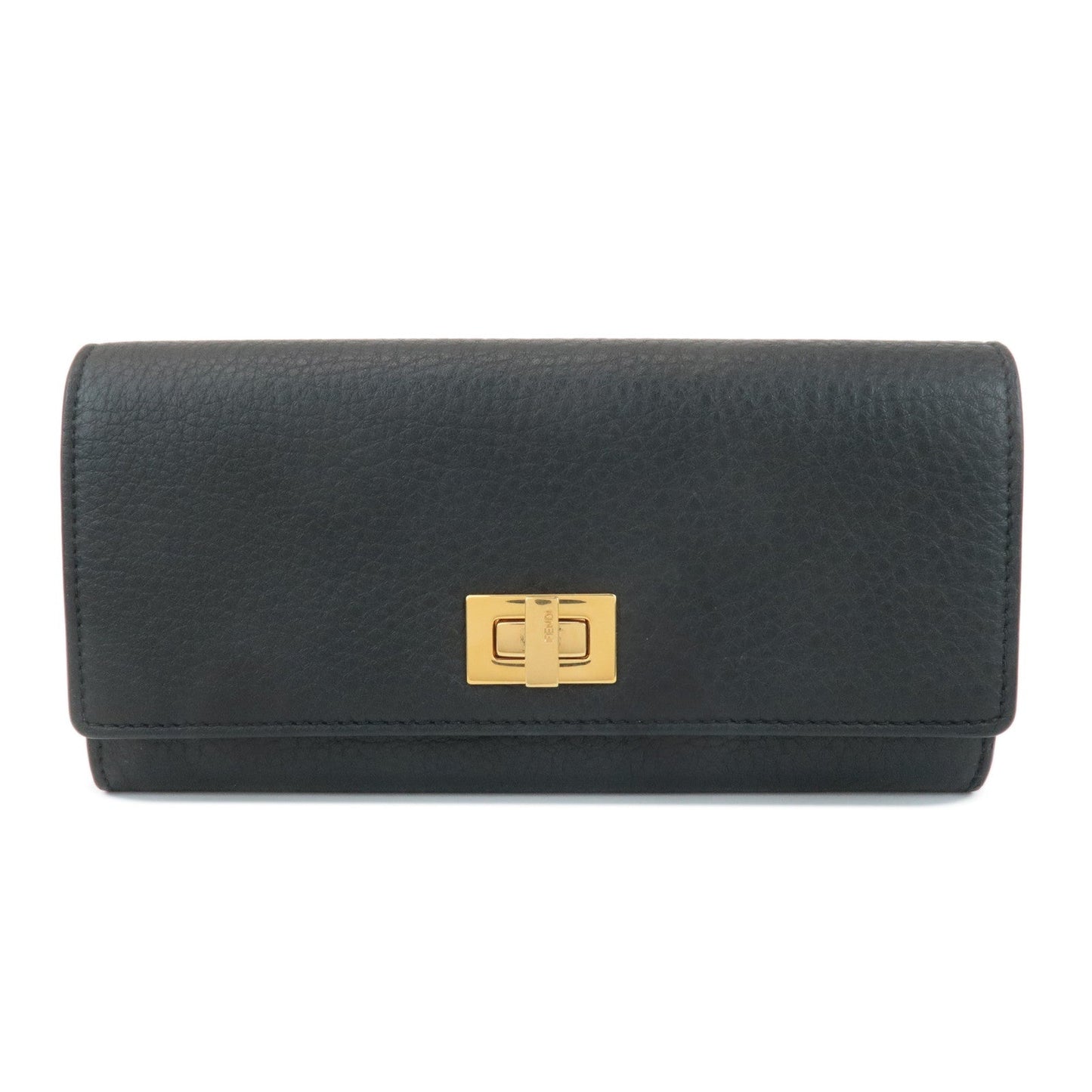 FENDI Leather Peekaboo Bi-fold Long Wallet Black 8M0427