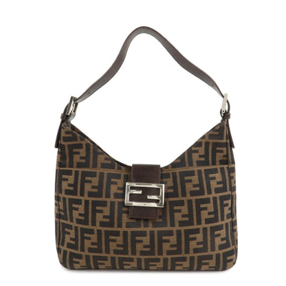 FENDI Zucca Canvas Leather Shoulder Bag Brown 26569