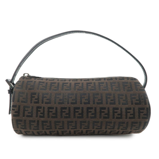 FENDI Zucchino Canvas Leather Pouch Hand Bag Black Brown 7N0016