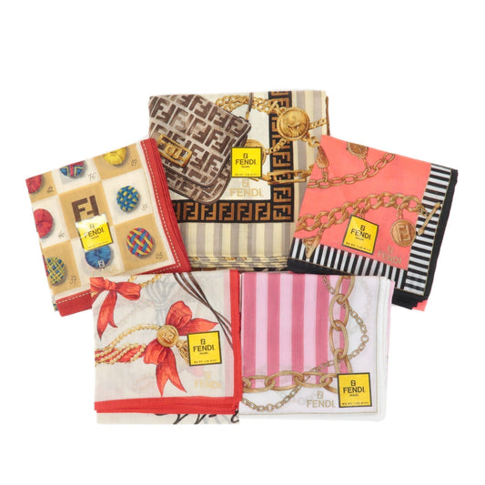 FENDI Set of 5 Cotton 100% Handkerchief Red Pink Brown Beige White