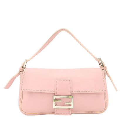 FENDI Selleria Mamma Baguette Leather Shoulder Bag Pink 8BR101