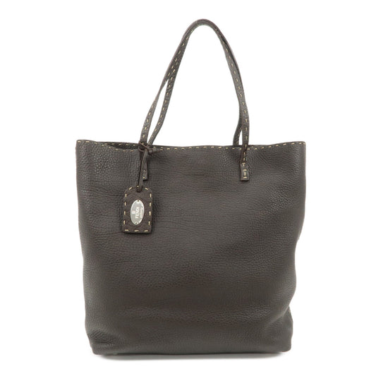 FENDI Selleria Leather Tote Bag Shoulder Bag Dark Brown 8BH101
