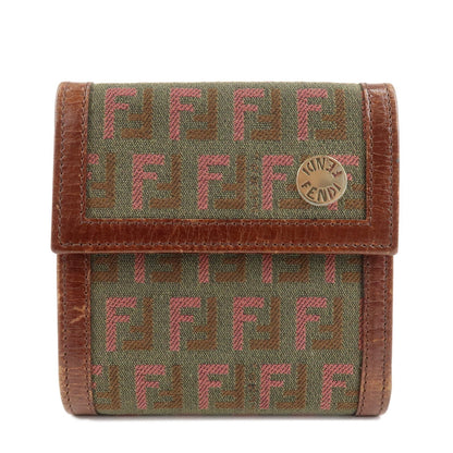 FENDI Zucchino Canvas Leather Tri-fold Wallet Khaki 8M0161