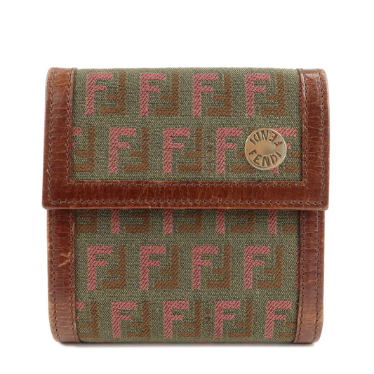 FENDI Zucchino Canvas Leather Tri-fold Wallet Khaki 8M0161