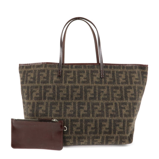 FENDI Zucca Wool Leather Tote Bag Khaki Black Dark Brown