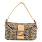 FENDI Zucchino Canvas Leather Shoulder Bag Beige 8BR003