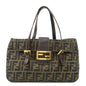 FENDI Zucca Canvas Leather Hand Bag Brown Black Gold Hardware