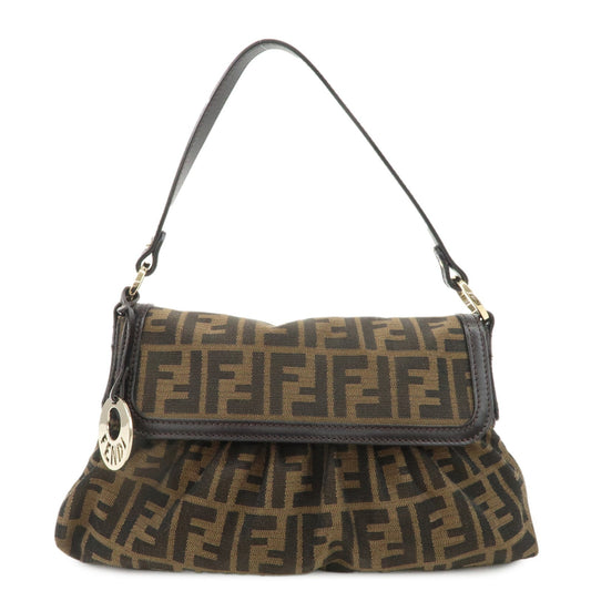 FENDI Zucca Canvas Leather Shoulder Bag Beige Brown 8BR445