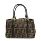 FENDI Zucca Canvas Leather Boston Bag Hand Bag Brown Black