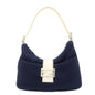FENDI Wool Leather Shoulder Bag Navy White 26569