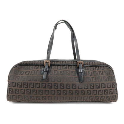 FENDI Zucchino Canvas Leather Hand Bag Brown Black 8BL006