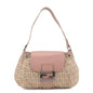 FENDI Zucchino Canvas Leather Shoulder Bag Beige Pink 8BR282