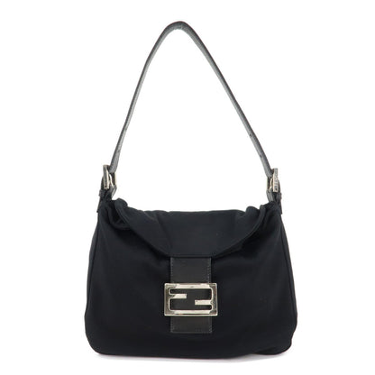 FENDI Mamma Baguette Nylon Jersey Leather Shoulder Bag Black