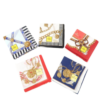 FENDI Set of 5 Cotton 100% Handkerchief White Navy Red Black