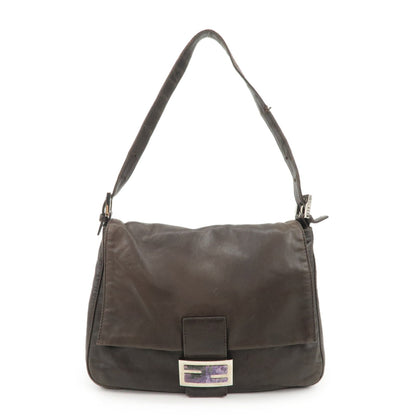 FENDI Mamma Baguette Leather Shoulder Bag Dark Brown 26325